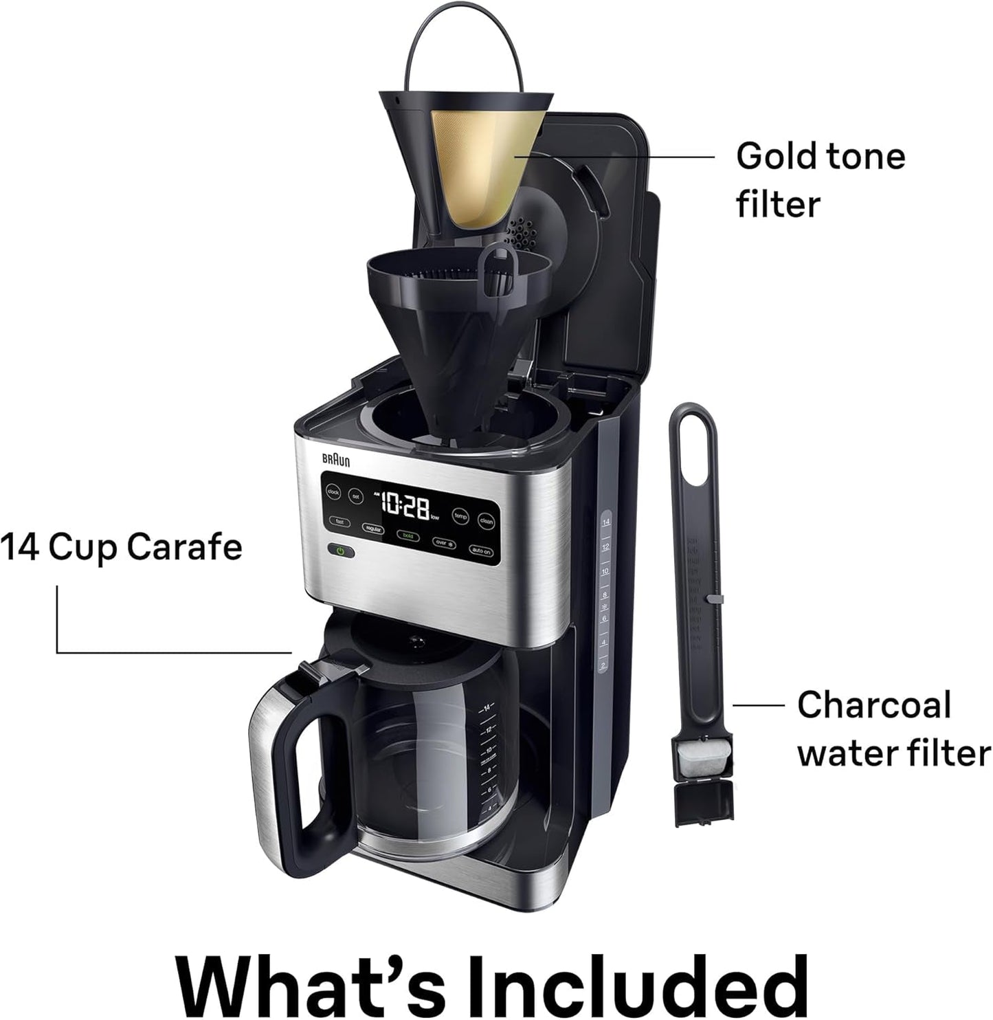 Pureflavor 14‑Cup Programmable Coffee Maker – Fast Brew Speed, Touch Display, Bold & Brew‑Over‑Ice Modes, Flavorcarafe & Adjustable Warm Plate