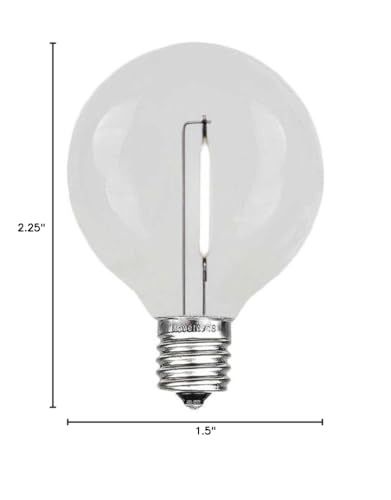 Novelty Lights 25 Pack Pure White G40 Led Filament String Light Bulbs E12/C7 Candelabra Base 5 Watt Equivalent Shatterproof Replacement Bulbs For Patios Canopy Lighting