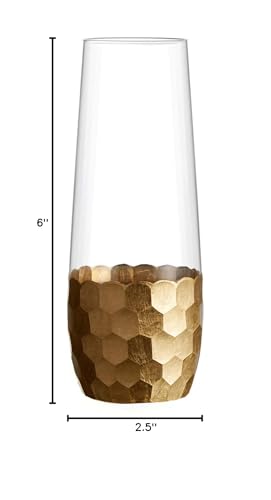 Fitz and Floyd Daphne Set of 4 Stemless Champagne Flutes Glasses 2.5x6" Gold 5 fluid ounces