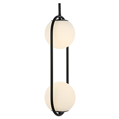 Byoliima 2-Lights Modern Globe Chandelier Mid Century Pendant Light Matte Black Ceiling Hanging Lighting Fixture With White Globe Glass Lampshade For Kitchen Island Dining Room Bedroom