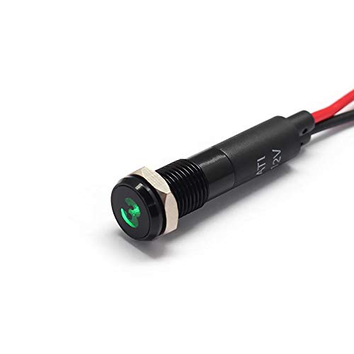 Alpinetech PLB8MS 12V LED Metal Signal Indicator Pilot Dash Light Black Bezel 8mm 5/16in with Symbols