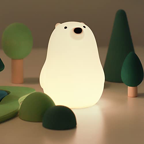 SHENGJIA Cute Little White Bear Sleeping Lamp USB Charging Light with Touch Sensing LED Soft Light Bedside Lamp Best Gift for Gi