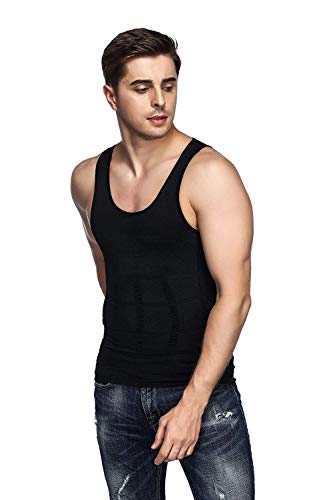 Odoland 3 Pack Men Compression Shirt Body Shapewear Base Layer Tummy Shaper Vest Tank Top