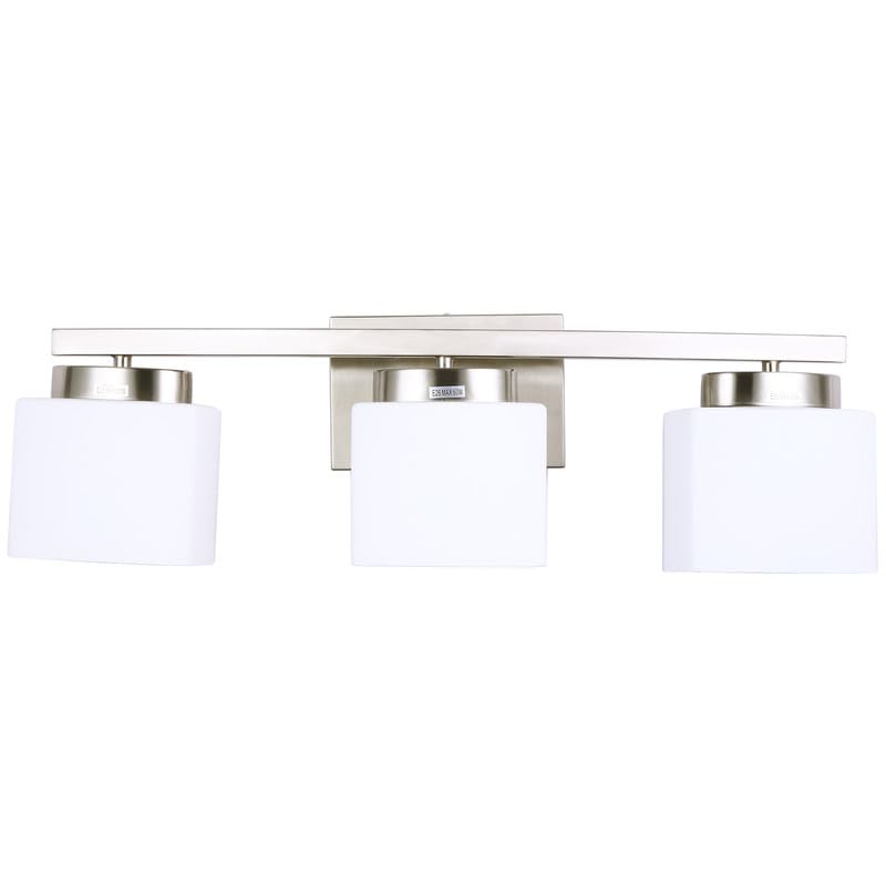Dosoty 3 Light Bathroom Vanity Light Over Mirror, Modern Brushed Nickel Vanity Lights with Milky Glass Shade, 23 inches Vanity L