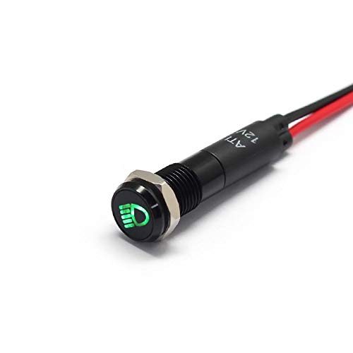 Alpinetech PLB8MS 8mm 12V LED Metal Signal Indicator Dash Light Black Bezel Low Beam