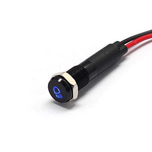 Alpinetech PLB8MS 12V LED Metal Signal Indicator Dash Light Black Bezel High Beam