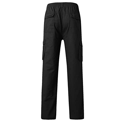 Mens Plus Size Cargo Pants Y2K Trendy Casual Elastic Waisted Cotton Pants Loose Fit Lightweight Straight Leg Hiking Trousers