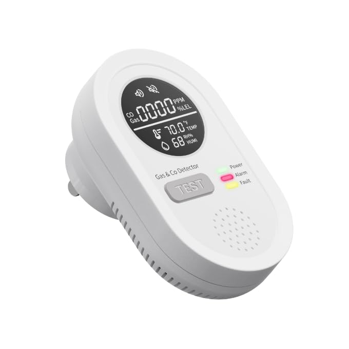 8-in-1 Carbon Monoxide Detectors Plug in - Portable Carbon Monoxide with Natural Gas/Temp/Humidily, Travel Carbon Monoxide Detector with HD Display for Home, Hotel, RV