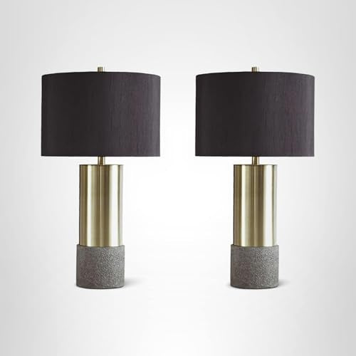 Signature Design By Ashley Jacek Table Lamps Set Of 2 Contemporary Gray/Brass Finish 15W X 15D X 27.25H Goldtone Foil