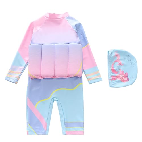 Kids Floatation Swimsuits Boys Girls One Piece Long Sleeve Bathing Suits Zip Up Rash Guard Buoyancy Beach Swimwear with Cap