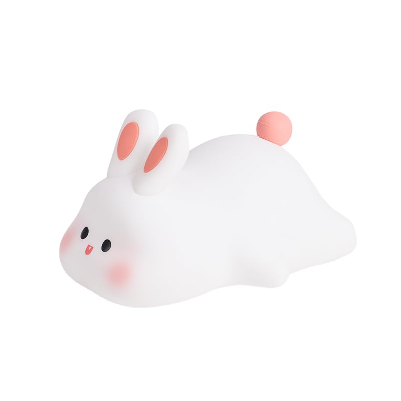 Cute Rabbit Night Light Animal Lamp Food Grade Silicone Rechargeable 3 Level Dimmable Squishy Nursery Nightlight For Desk Decor Funny Gifts Stuff For Boys Girls Baby White Elephant Gifts