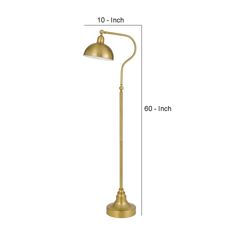 Benzara Metal Curved Floor Lamp, 60 in., Adjustable Dome Shade, Brass, Model BM272207