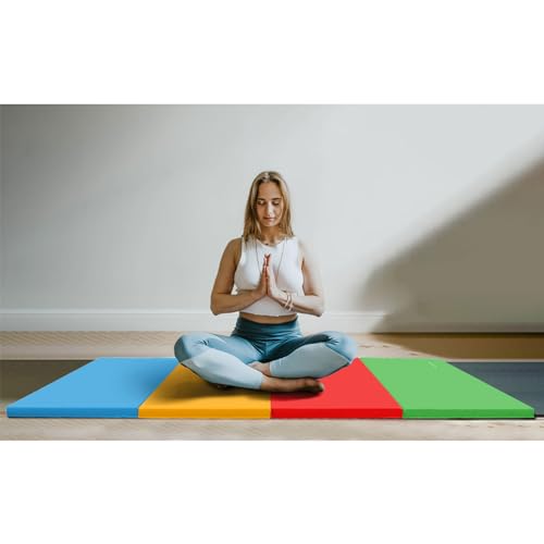 BalanceFrom 6x4 Feet 4-Panel Folding Gymnastics Mat – 2-Inch Thick Pad with Vinyl Surface and Carrying Handles for Tumblin...