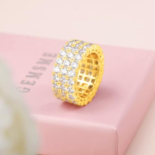 Gemsme 18K Yellow Gold Plated Tennis Necklace/Bracelet/Earrings/3 Row Ring Sets Pack of 4