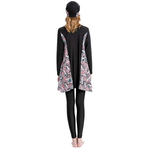Muslim Women's 3 Piece Swimsuit Long Sleeve Trousers Swim Cap Conservative Full Coverage Bathing Suit for Water Sports