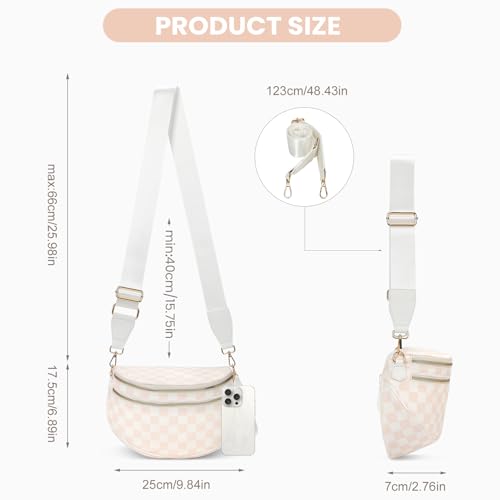 Duyijiff Checkered Crossbody Bum Bag Corduroy Bumbags for Women Large Cross Body Bum Purse Fanny Pack for Daily Use (White)