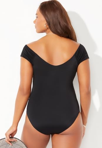 Swimsuits For All Women's Cap Sleeve Cut Out One Piece Swimsuit (Plus