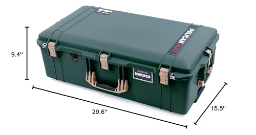 Trekking Green Pelican 1615 Air case with Tan Handles & latches. Comes with Grey Padded dividers & lid Organizer.