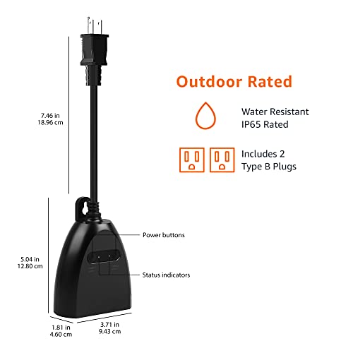 Amazon Basics Outdoor Smart Plug with 2 Individually Controlled Outlets, Works with Alexa Only, 2.4 GHz Wi-Fi, No Hub Requ...