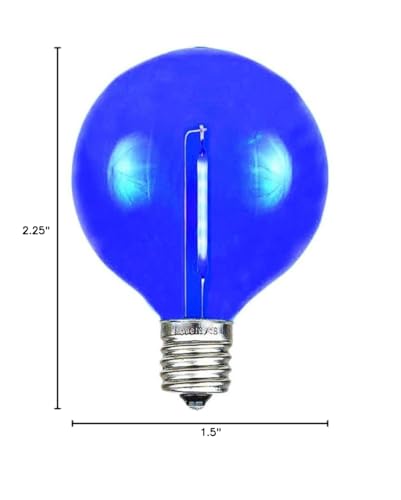 Novelty Lights 25 Pack Blue G40 Led Filament String Light Bulbs E12/C7 Candelabra Base 5 Watt Equivalent Shatterproof Replacement Bulbs For Patios Canopy Lighting