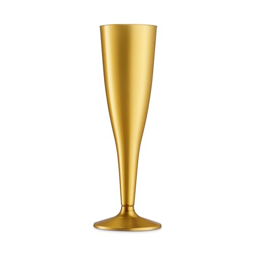 Munfix 30 Pack Gold Plastic Champagne Flutes - 5 Oz Disposable Toasting Glasses - Wedding Party Cocktail Mimosa Plastic Cups