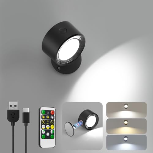 Lightbiz LED Wall Lights with Remote, Wall Mounted Sconces 3000mAh Rechargeable Battery Operated 3 Color Temperatures & Di...