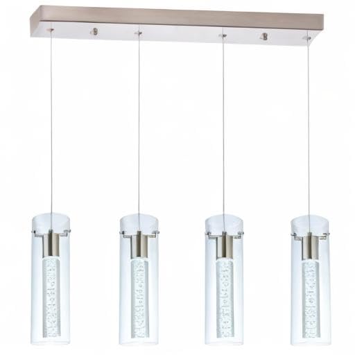 Votag Kitchen Lighting Pendant Fixtures 4-Light Led Pendant Ceiling Fixture Brushed Nickel Bubble Cylinder Pendant Light With Adjustable Length For Kitchen Island Dinning Room Bedroom