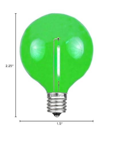 Novelty Lights 25 Pack Green G40 Led Filament String Light Bulbs E12/C7 Candelabra Base 5 Watt Equivalent Shatterproof Replacement Bulbs For Patios Canopy Lighting