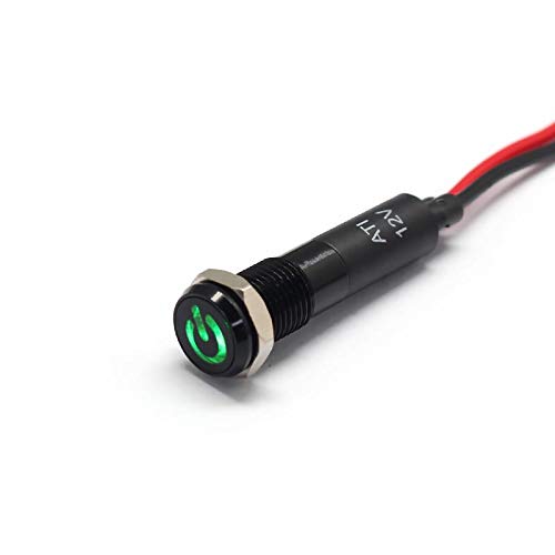 Alpinetech PLB8MS 8mm 12V LED Metal Signal Indicator Dash Light Black Bezel Power
