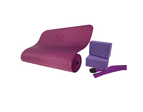 Body Sport 4-Piece Yoga Kit, (1) 72 in. x 1/4 in. Fitness Mat, (2) Purple Blocks, (1) 6 ft. Exercise Strap - Beginner Set ...