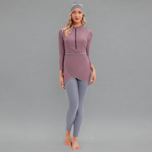 YONGSEN 2024 Women Modest Muslim Swimwear Patchwork Hijab Sport Long Sleeves Swimsuit 3pcs Islamic Burkinis Wear Bathing Suit