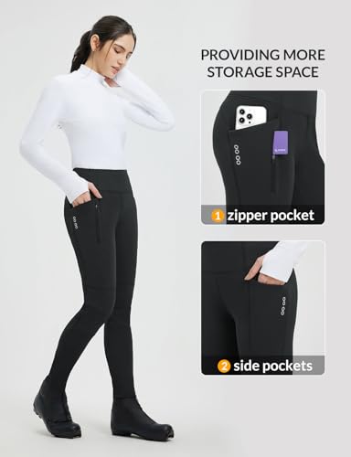 baleaf Thick Leggings for Women Water Resistant Snow Pants Fleece Lined Leggings Winter Ski Hiking Pants with Zip Pockets