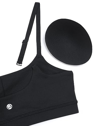 CRZ YOGA Butterluxe Adjustable Spaghetti Strap Sports Bras for Women - Scoop Neck Wireless Padded Yoga Workout Crop Top
