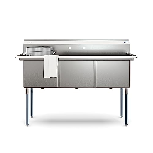 KoolMore 60 in. Three Compartment 18-Gauge Stainless-Steel NSF Commercial Kitchen Sink, Bowl Size 18x18x14, with Three Basins and Pre-Drilled Faucet Holes for Restaurants and Cafes (KM-SC181814-N3)
