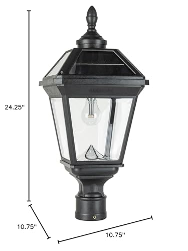 Gama Sonic Imperial Ii Outdoor Post Light, 2700K Warm White, Black Resin, Clear Lens, 3 Fitter, Model 96B50012