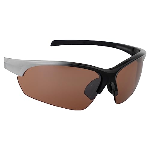 Raze Eyewear S-Wave Wrap Around Sports Sunglasses for Men or Women Black to White Gloss Frame w/High Definition Brown Lenses