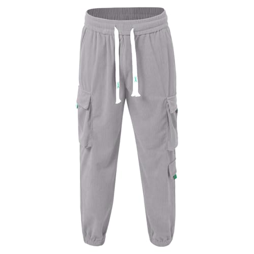 Corduroy Cargo Pants for Men Casual Straight Leg Jogger Athletic Pants 2026 Winter Warm Solid Loose Fit Lightweight Trousers
