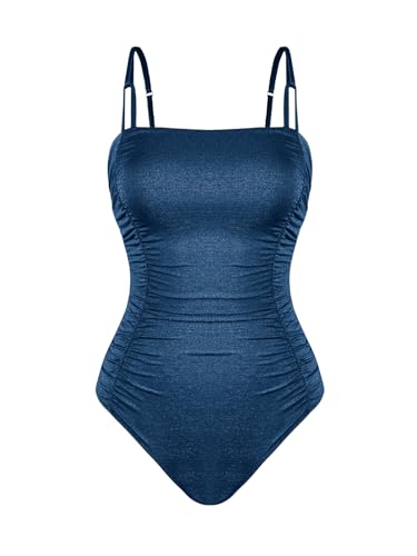 CUPSHE Women's One Piece Swimsuit Tummy Control Square Neck Bathing Suit Ruched Adjustable Straps