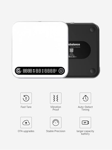 Coffee Scale with Timer and Flow Rate Tracking, 0.1g Precision, 2kg Capacity, Rechargeable, Smart App Compatible, Ideal fo...
