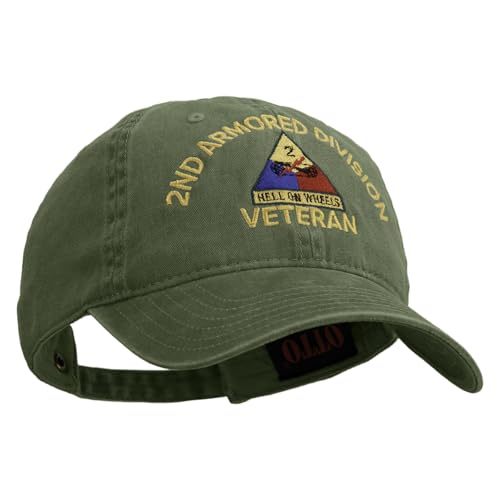 U.S. Army 2nd Armored Division Embroidered Washed Solid Pigment Dyed Cotton Twill Brass Buckle Cap