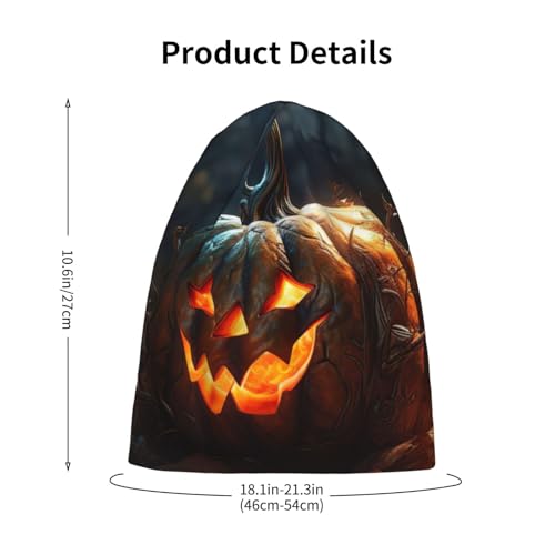 Fall Pumpkin Print Beanie Hat Soft Thermal Cap Winter Headwear for Cold Indoor Outdoor Activities Black