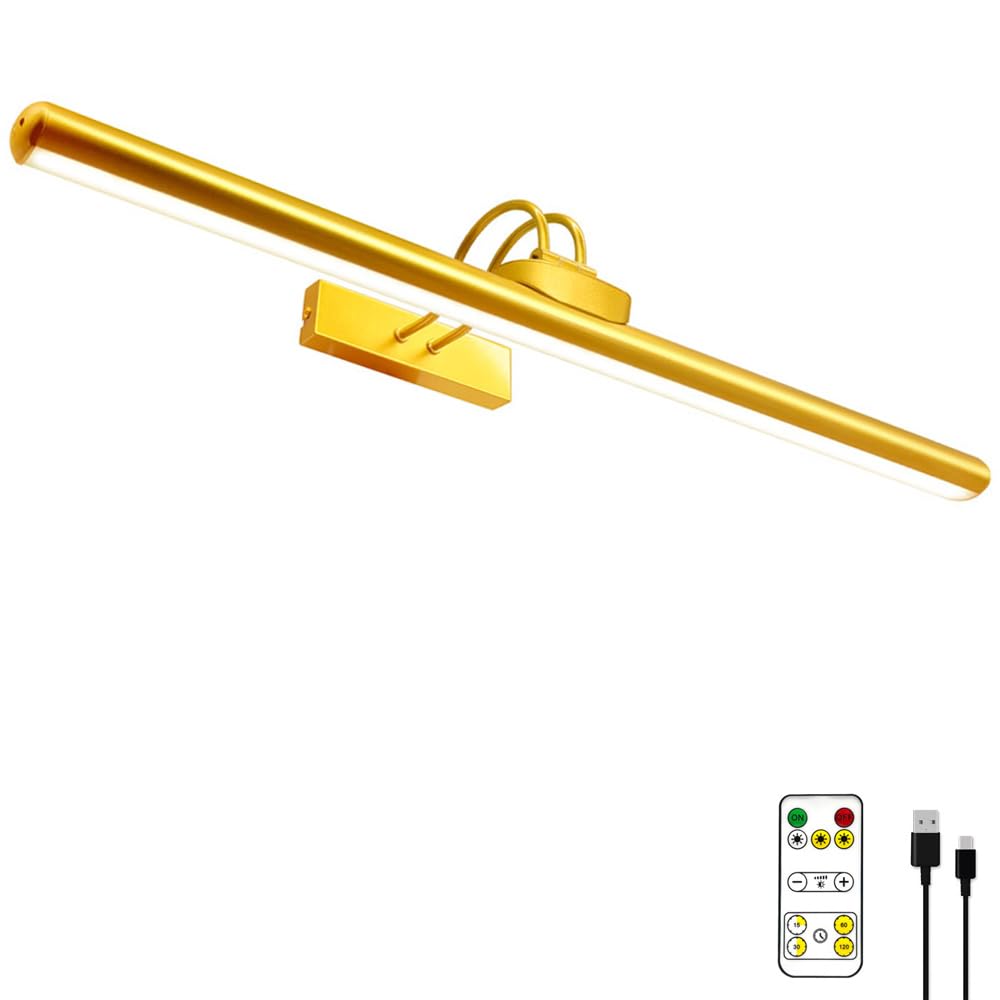 Tiaueu 26 Wireless Picture Lights Rechargeable Battery Art Display Light With Remote Control Dimmable/Timer Off Dartboard Light 3 Lighting Modes Full Metal discomfort-reducingting Display Lights (Gold-1 Pack)