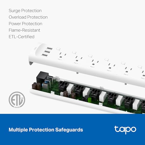 Tapo Smart Wi-Fi Power Strip- 6 Individually Controlled Smart Outlets and 3 USB Ports with Surge Protection, Matter, Works...