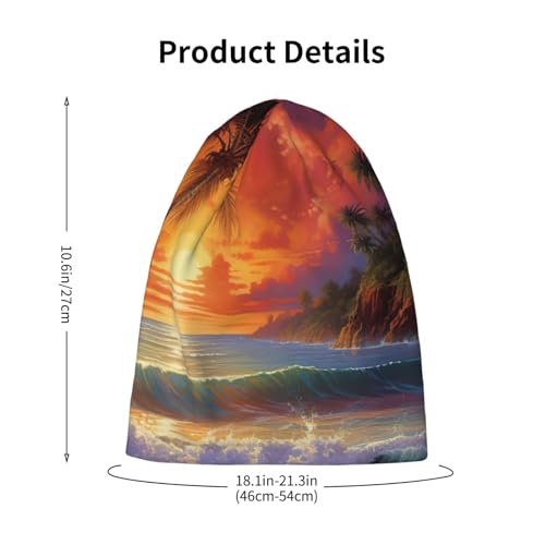 Tropical Sunset Print Beanie Hat Soft Thermal Cap Winter Headwear for Cold Indoor Outdoor Activities Black