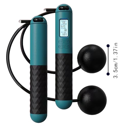 ropelless Jump Rope – Digital Counter Skipping Rope | Ball‑Weighted Cableless Jump Cord With Adjustable Non‑Slip Handles, ...