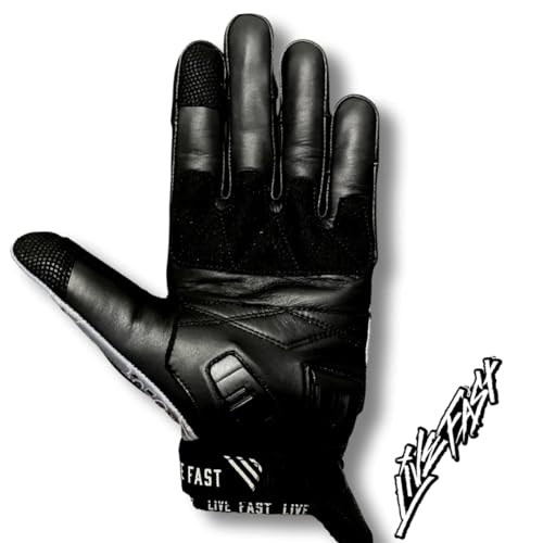Live Fast Grey Paisley Motorcycle Gloves - Best Mountain Leather Dirt Bike Moto Riding Motorcycle/Motocross Gloves for Me...