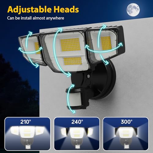 90W 10000LM LED Security Lights Motion Sensor Outdoor Lights, 4 Head Dusk to Dawn, 6500K Daylight Flood Lights Outdoor Mot...
