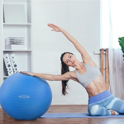 Fitvids Anti-Burst and Slip Resistant Exercise Yoga Fitness Birthing Ball with Quick Pump, 2,000-Pound Capacity, Multiple ...