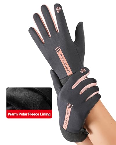 Bawnhaw Lightweight Winter Running Gloves for Women Touchscreen Warm Polar-Fleece Liners Windproof Cycling Driving Non-Slip