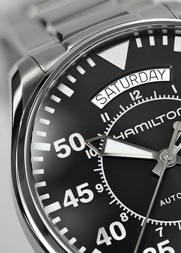 Hamilton Khaki Aviation Automatic Men's Watch, 42mm Stainless Steel Case, Swiss Made, Black Dial Analog Wrist Watch for Me...